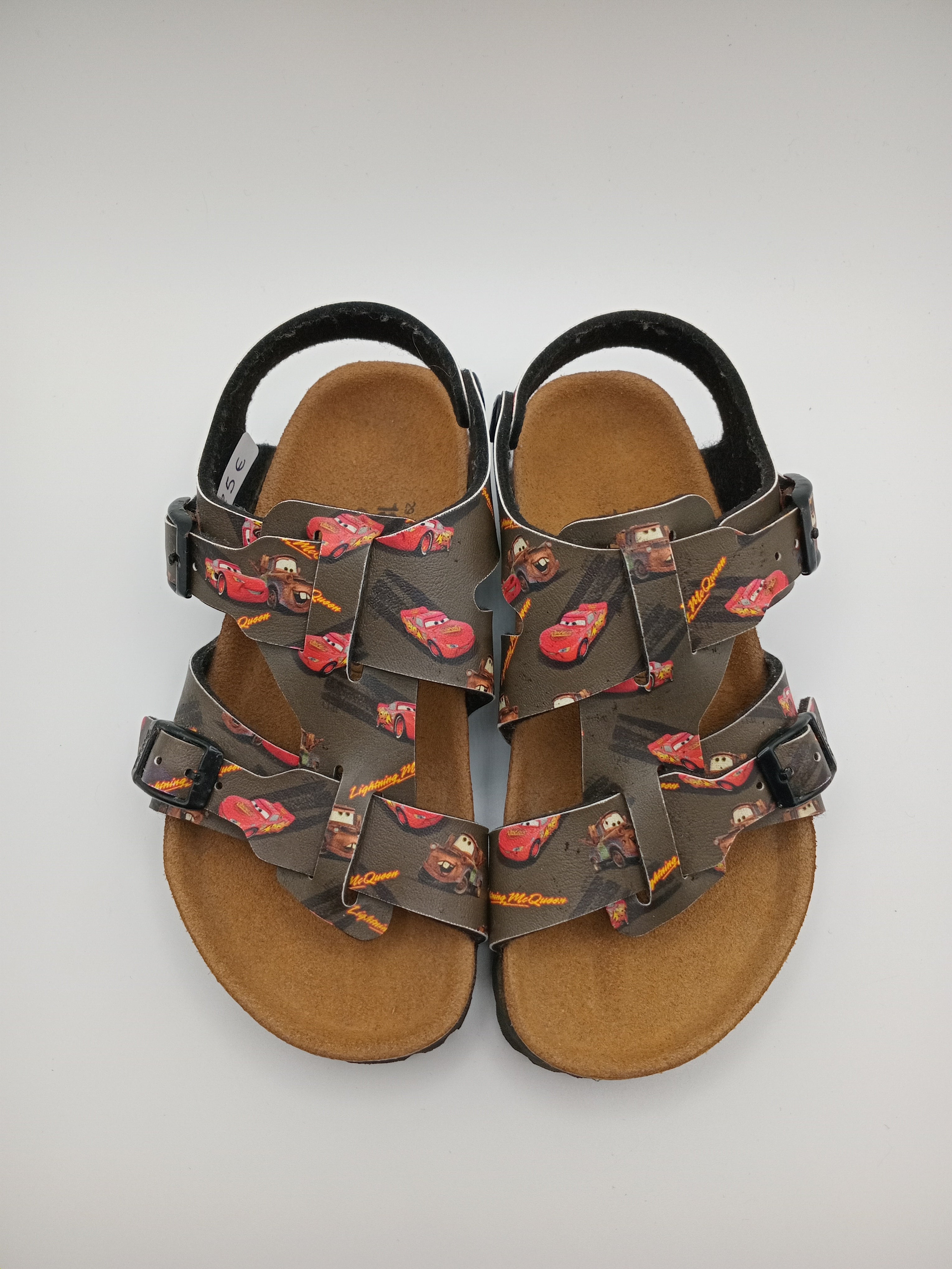 SANDÁLIA INFANTIL BIRKENSTOCK CARROS DISNEY PRETO VERMELHO COURO FIVELA PRETO