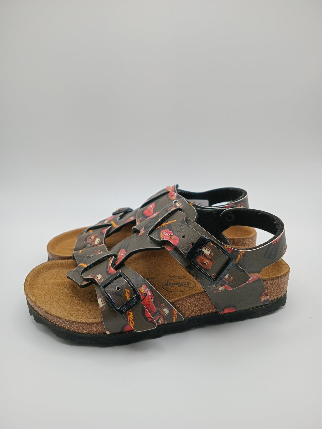 SANDÁLIA INFANTIL BIRKENSTOCK CARROS DISNEY PRETO VERMELHO COURO FIVELA PRETO