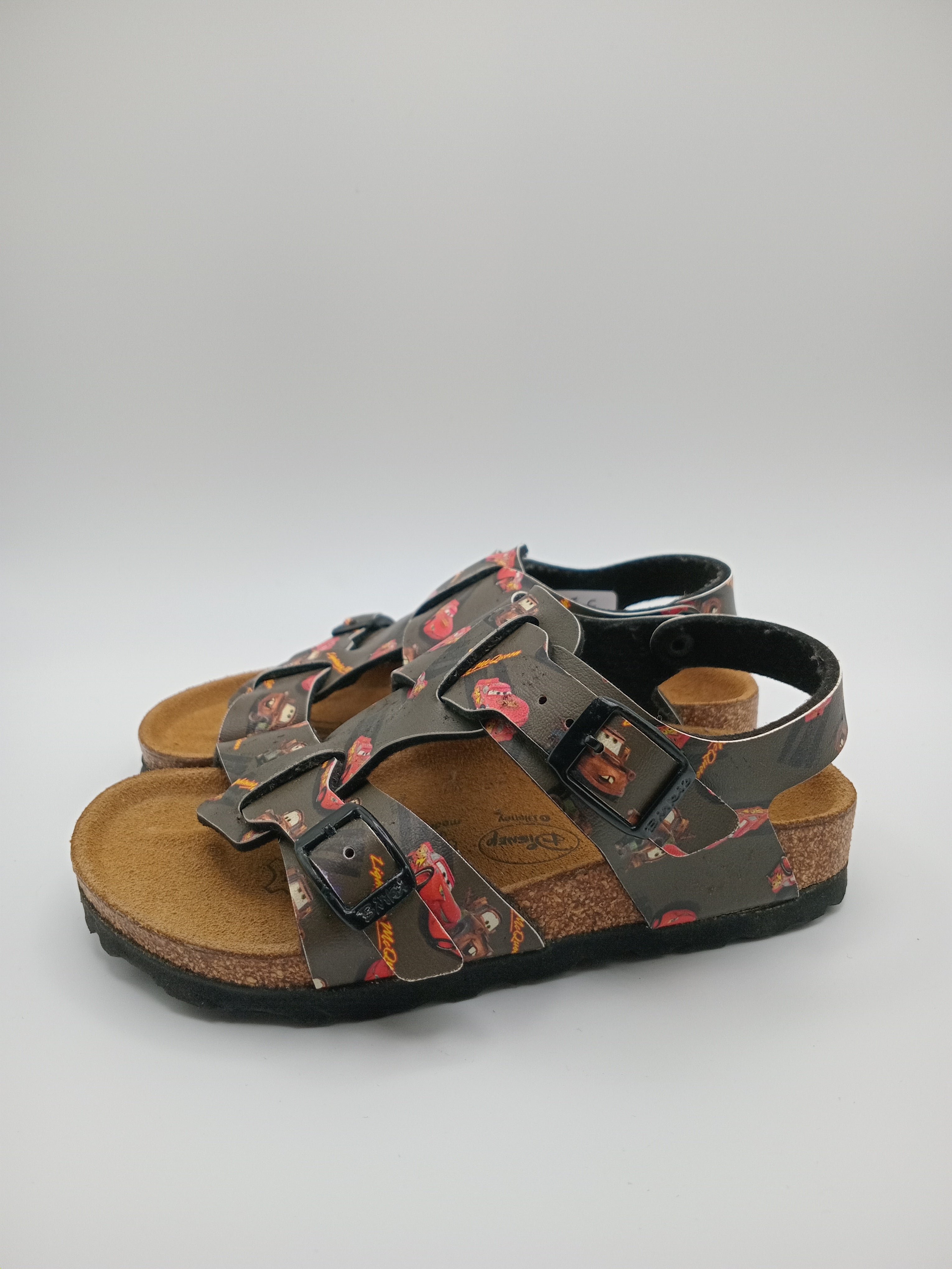 SANDÁLIA INFANTIL BIRKENSTOCK CARROS DISNEY PRETO VERMELHO COURO FIVELA PRETO