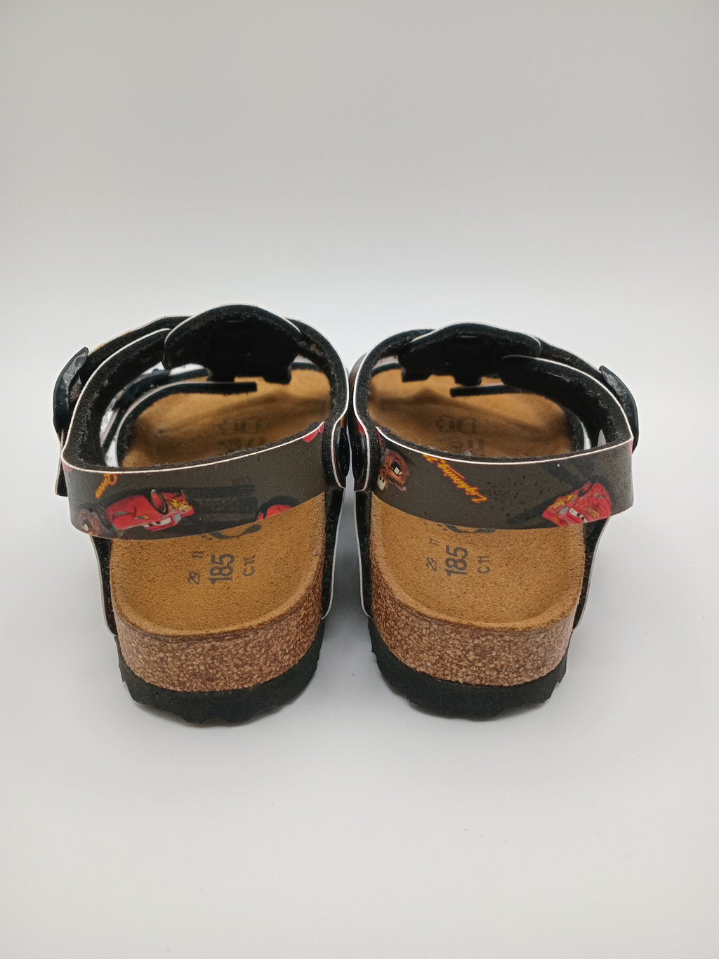 SANDÁLIA INFANTIL BIRKENSTOCK CARROS DISNEY PRETO VERMELHO COURO FIVELA PRETO