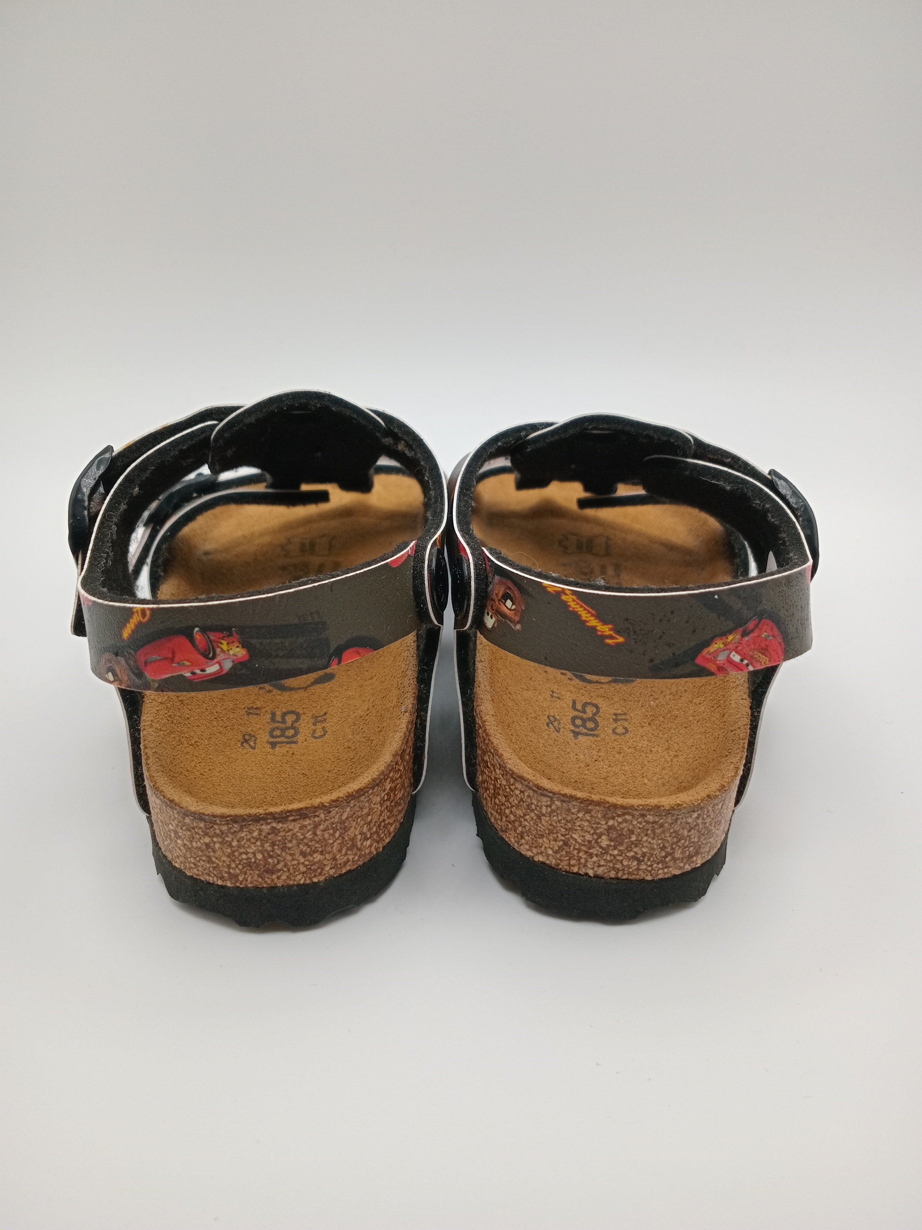 SANDÁLIA INFANTIL BIRKENSTOCK CARROS DISNEY PRETO VERMELHO COURO FIVELA PRETO