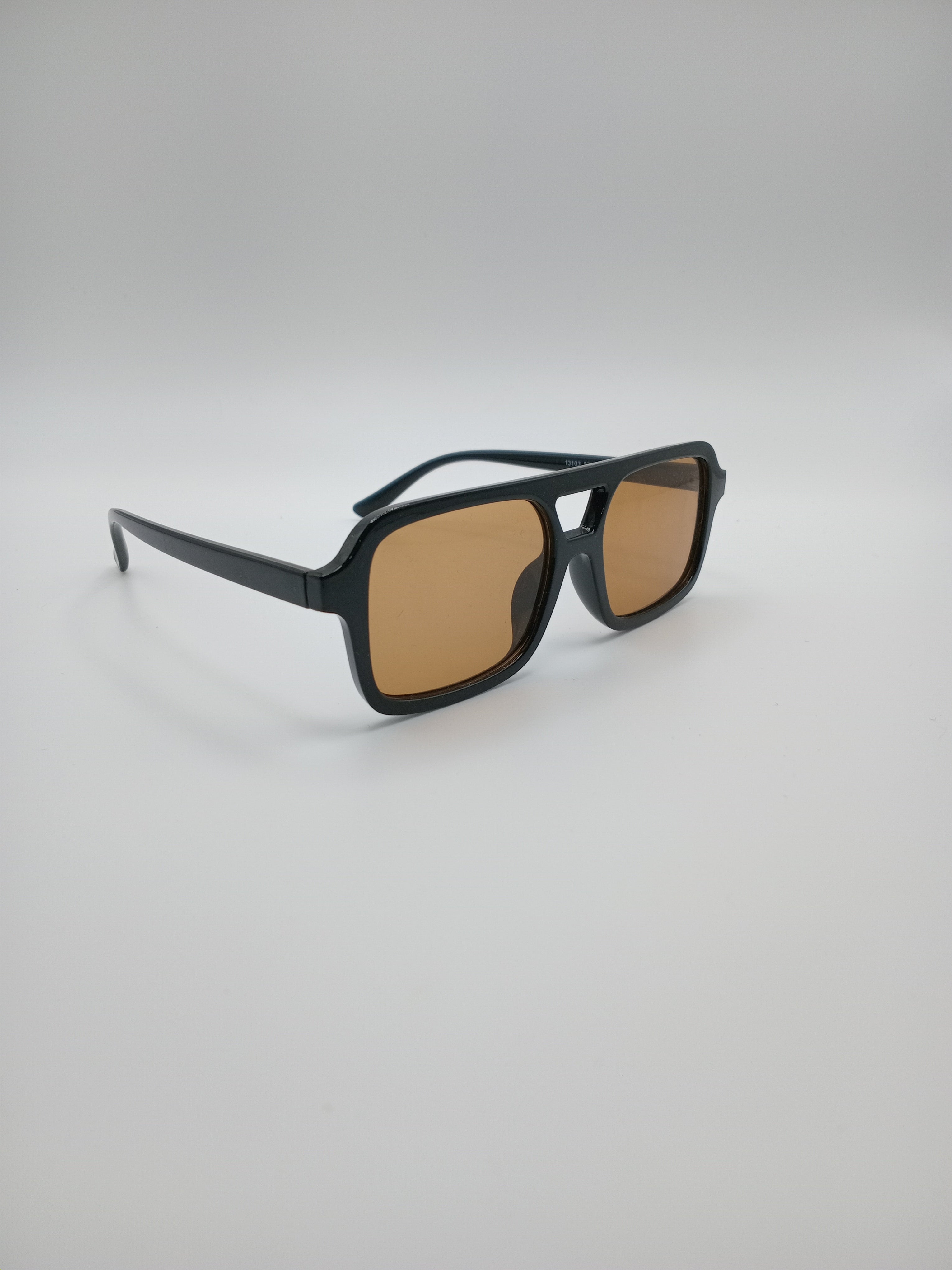 Óculos de Sol Unissexo Estilo Aviador Retangular Vintage, Armação Preta com Lentes Castanhas, Design Moderno e Elegante