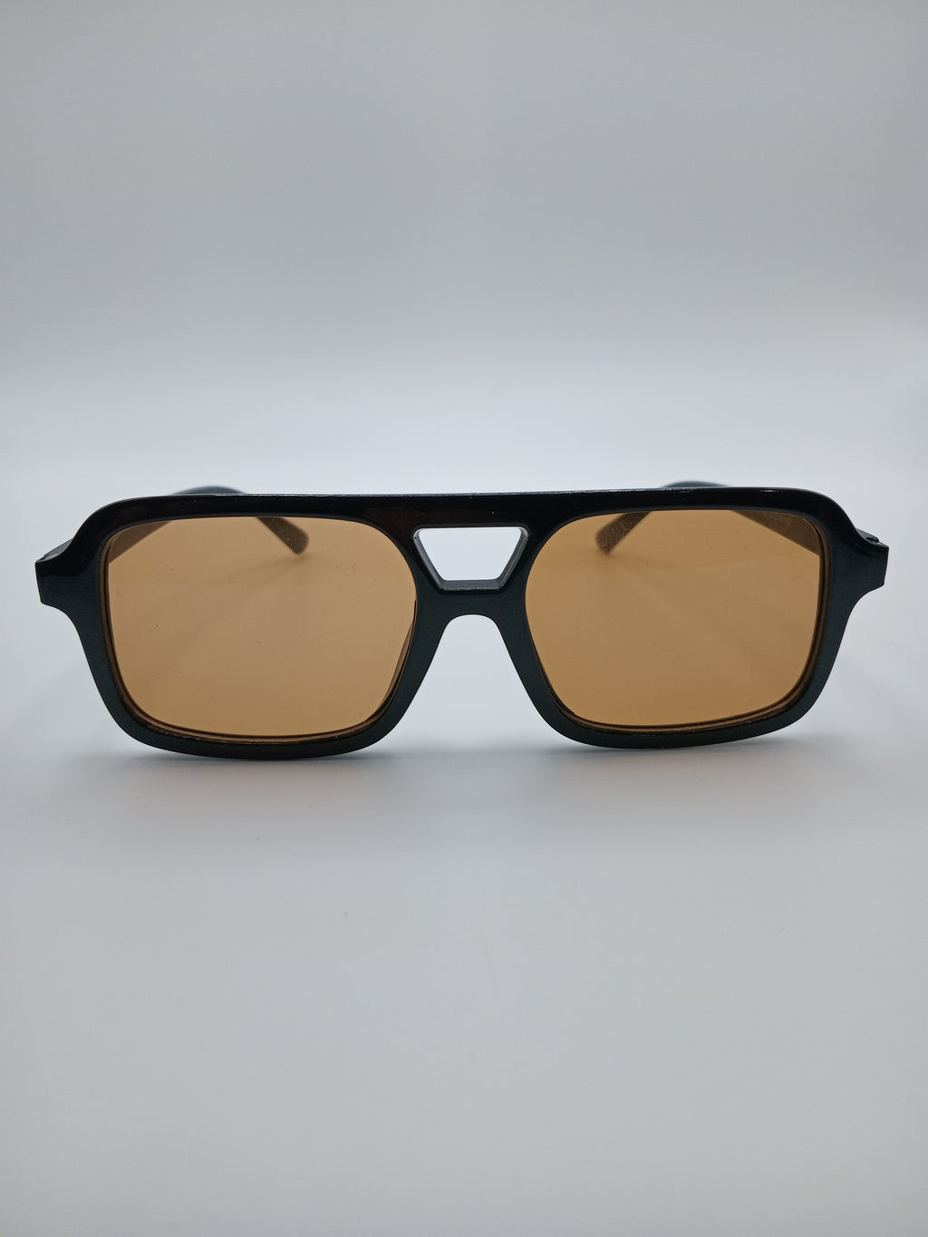 Óculos de Sol Unissexo Estilo Aviador Retangular Vintage, Armação Preta com Lentes Castanhas, Design Moderno e Elegante