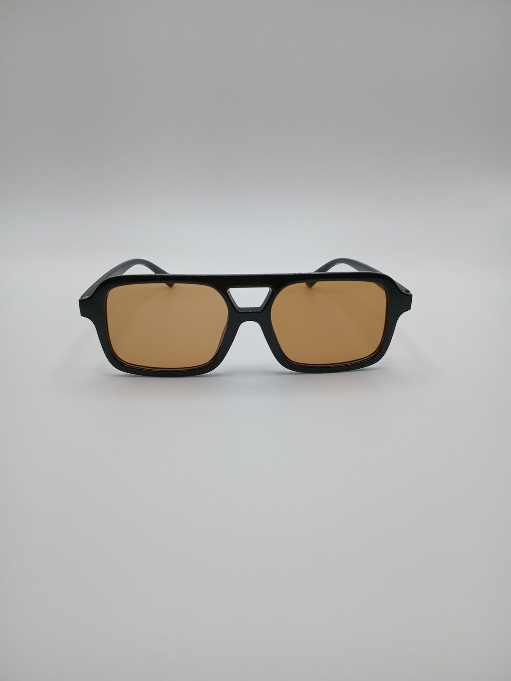 Óculos de Sol Unissexo Estilo Aviador Retangular Vintage, Armação Preta com Lentes Castanhas, Design Moderno e Elegante