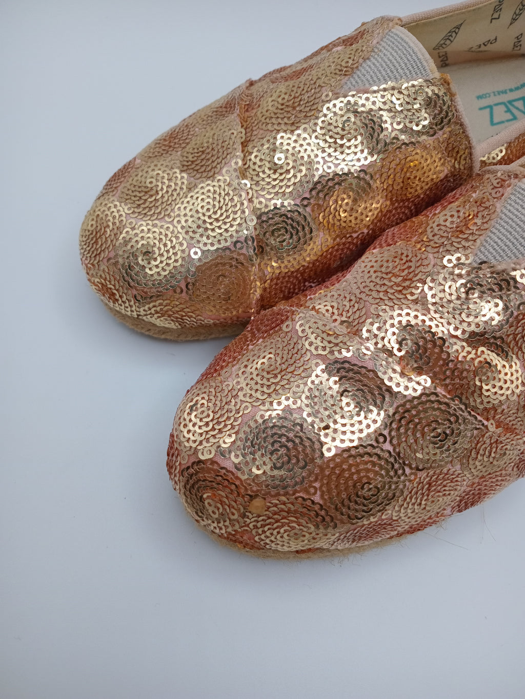 ALPARGATAS PAEZ NUDE BRONZE ROSE BRILHO TECIDO LANTEJOULAS BORDADO CIRCULAR