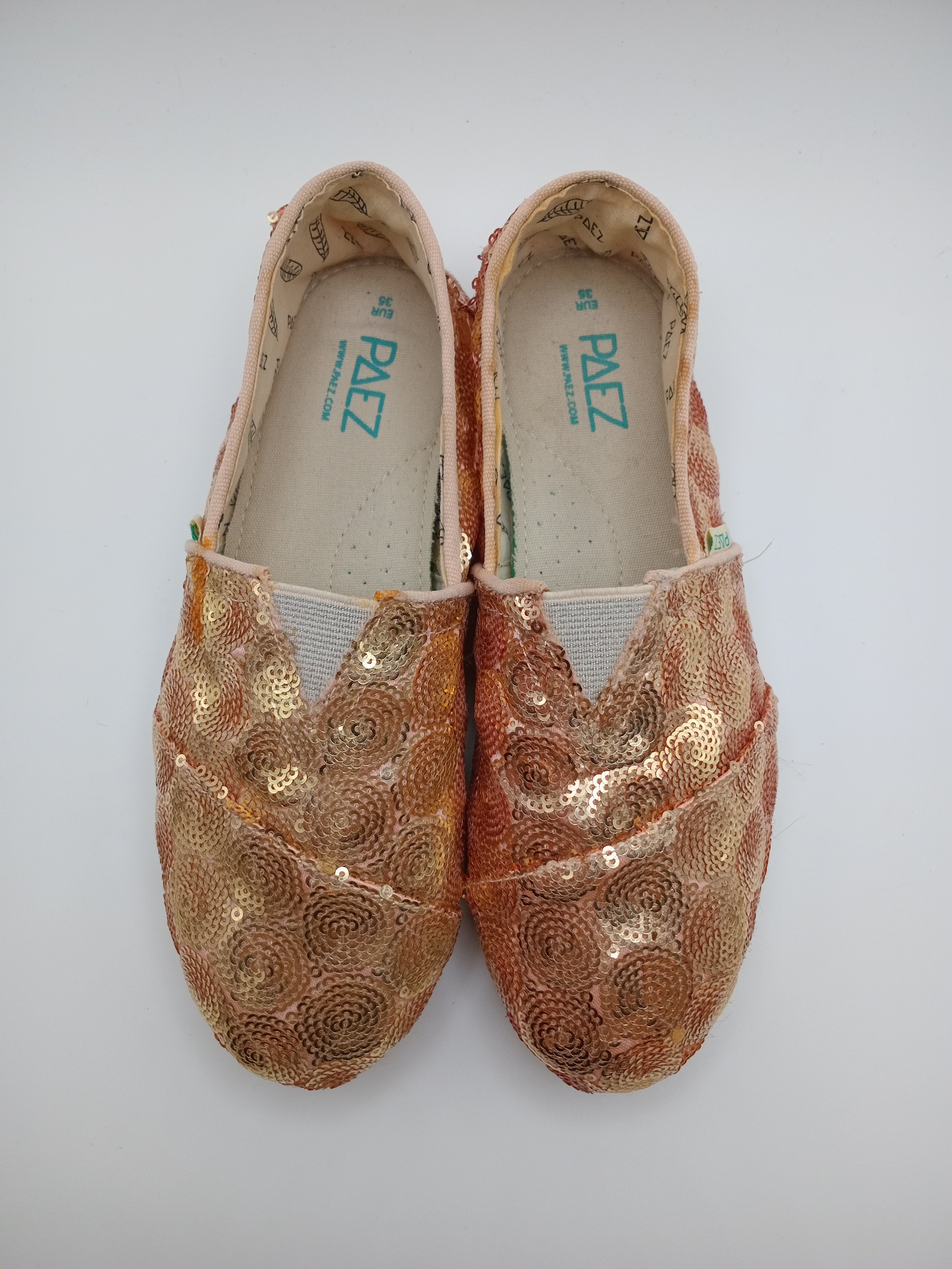 ALPARGATAS PAEZ NUDE BRONZE ROSE BRILHO TECIDO LANTEJOULAS BORDADO CIRCULAR