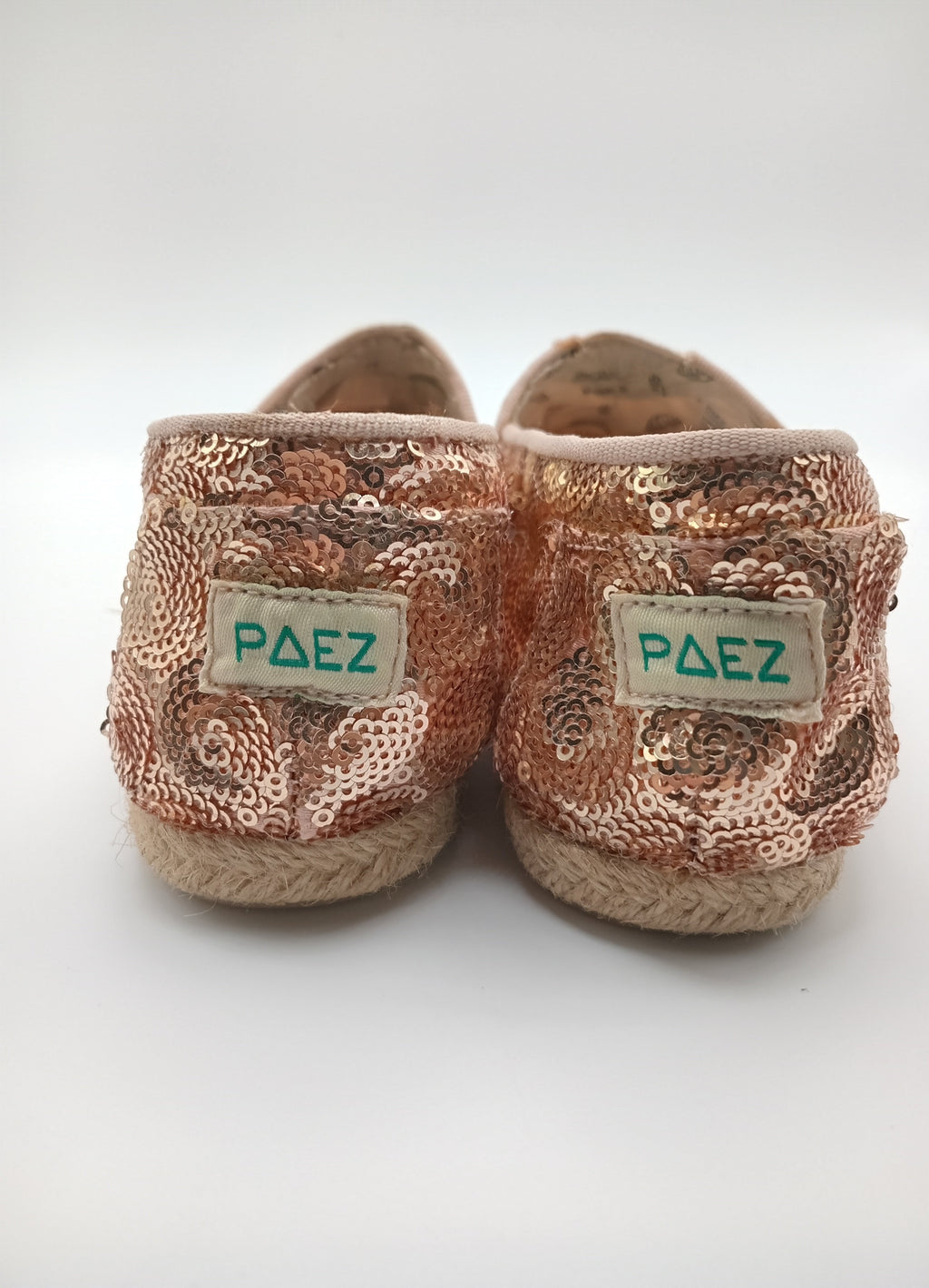 ALPARGATAS PAEZ NUDE BRONZE ROSE BRILHO TECIDO LANTEJOULAS BORDADO CIRCULAR