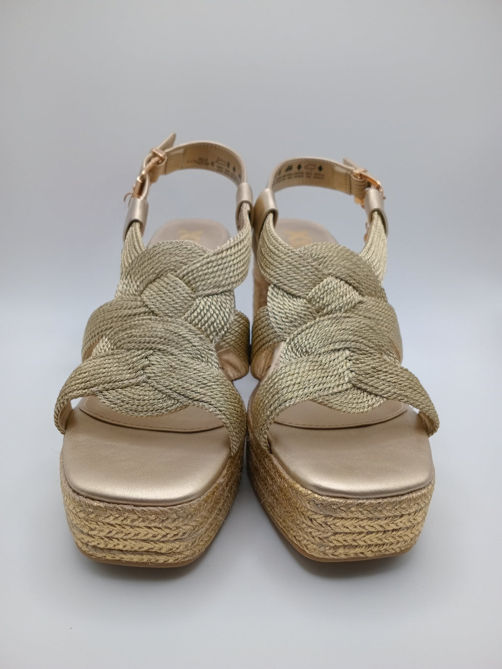 Sandália de Cunha Xti com Plataforma em Esparto; Calçado Feminino de Salto Alto com Tiras Entrançadas em Dourado; Sapatos de Verão Elegantes e Confortáveis para Mulher