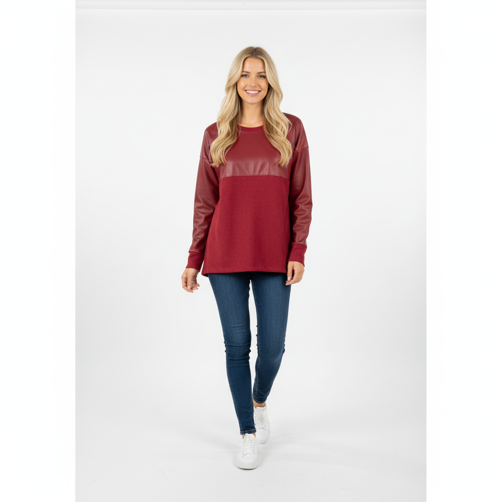 CAMISOLA AMY BORDO CAMURÇA ECO PELE BUSTO MANGA CUMPRIDA