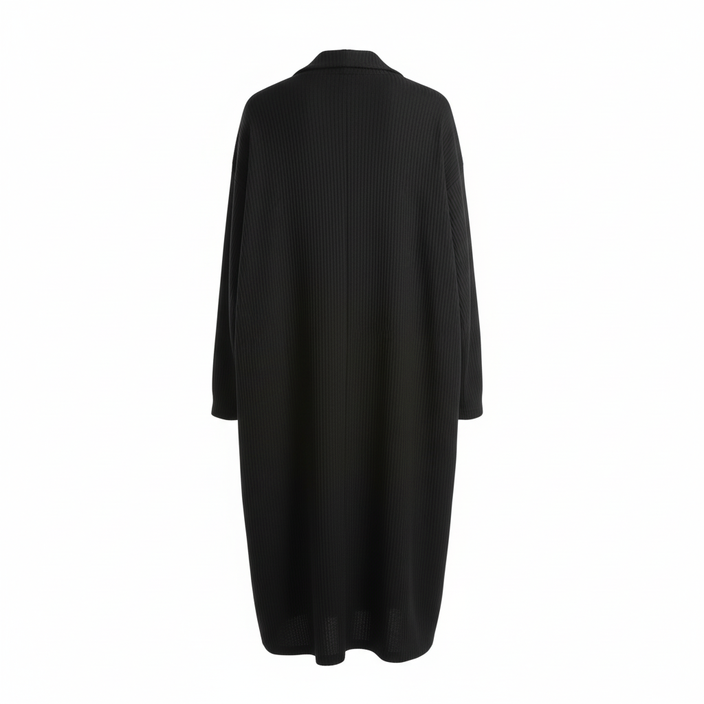 VESTIDO NEFELIBATA PRETO MANGA CUMPRIDA TECIDO CANELADO BOLSO LATERAL ZIPER