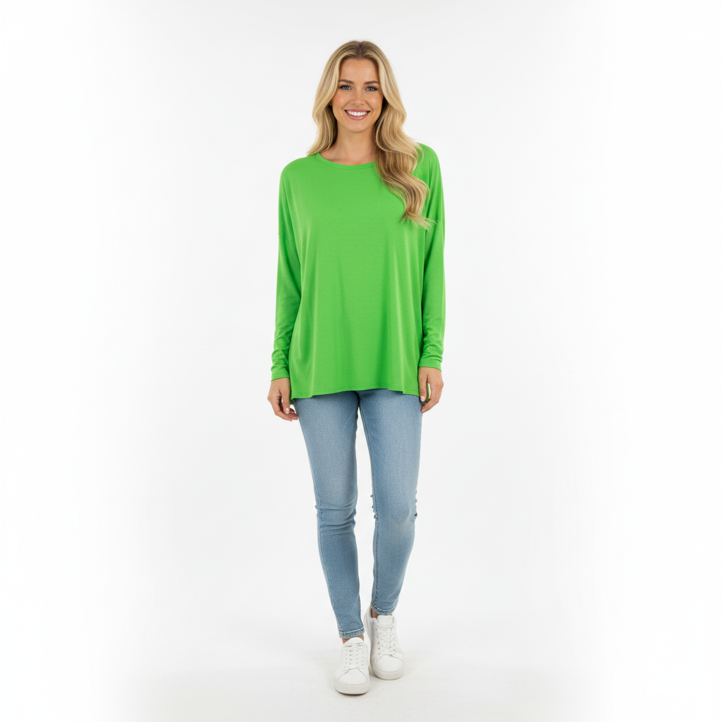 CAMISOLA AZARA VERDE LIMÃO DECOTE CANOA MANGA CUMPRIDA