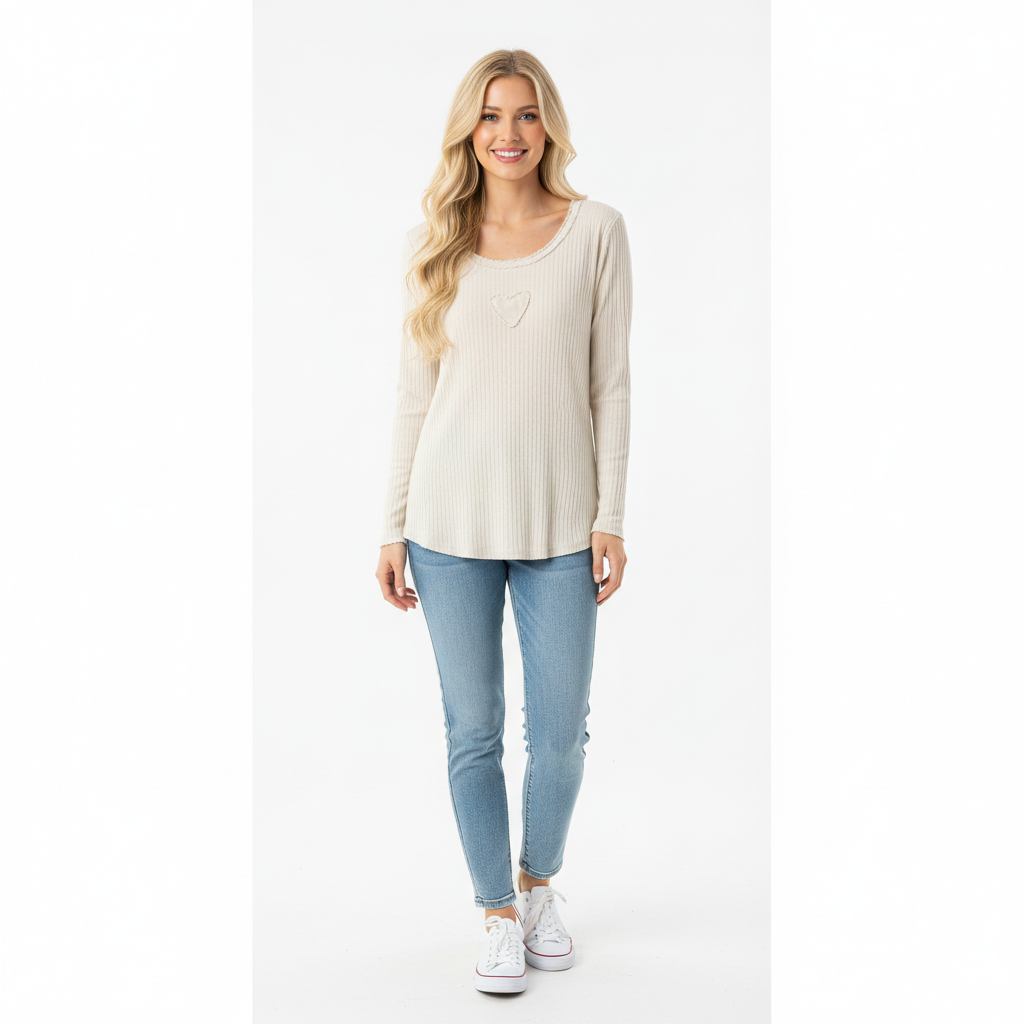 CAMISOLA MILANO CINZA DETALHE CORAÇÃO MANGA CUMPRIDA