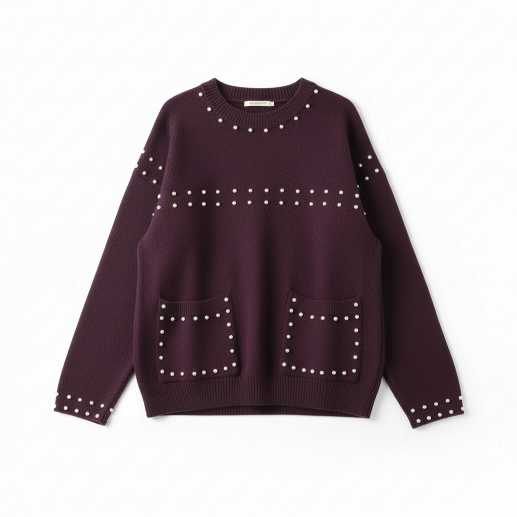 CAMISOLA AZARA BORDO DECOTE CANOA MANGA CUMPRIDA TAXAS BOLAS BOLSO FRONTAL