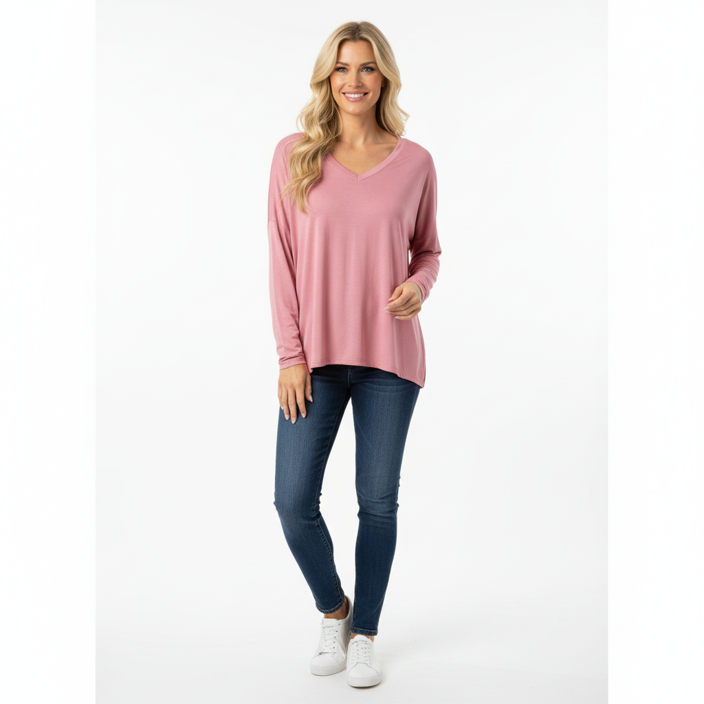 CAMISOLA MADE IN ITALY ROSA SETIN DECOTE EM BICO BRILHO