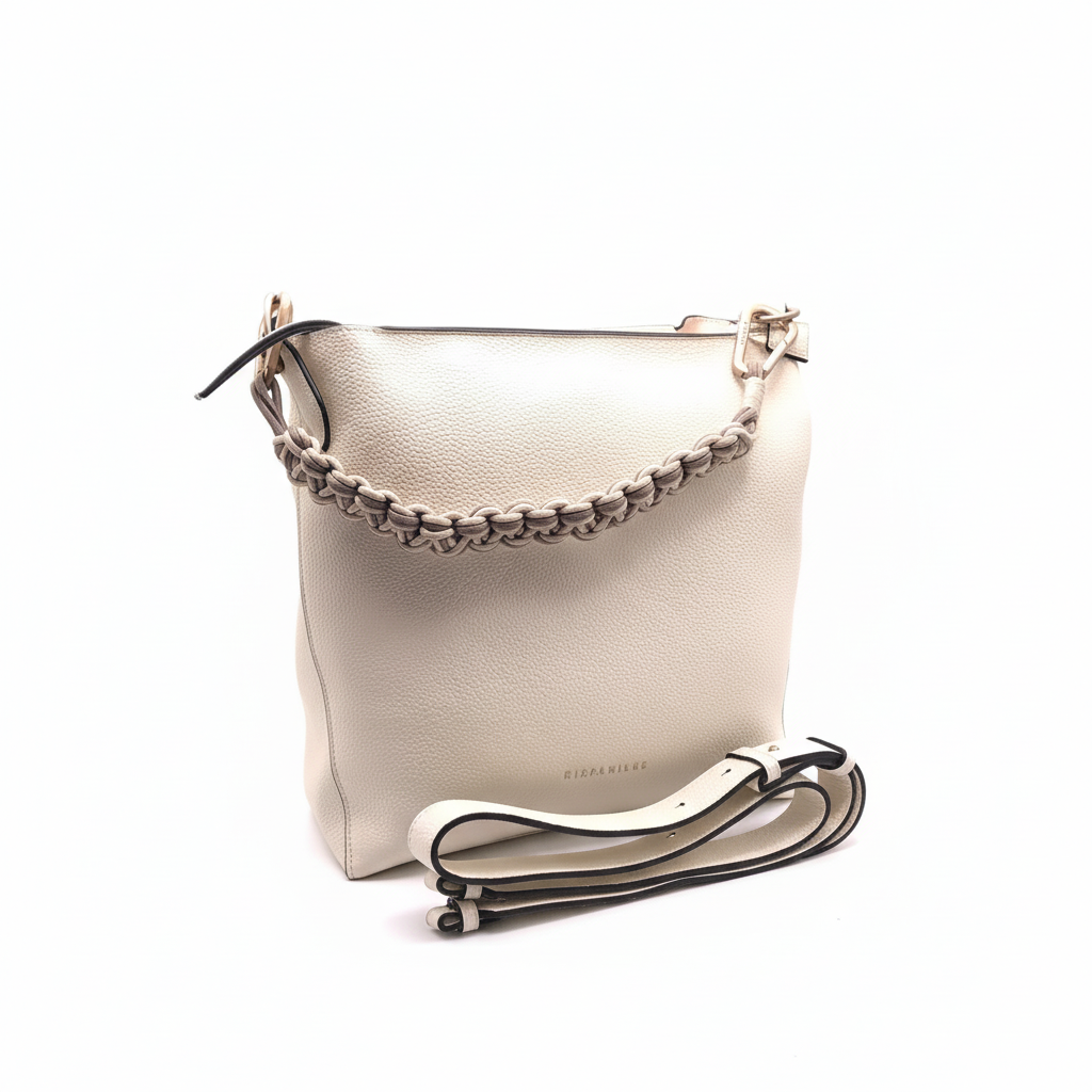 MALA HISPANITAS CREME ECO PELE ALÇA CORDÃO TRANÇADO LOGO BORDADO ALÇA AJUSTÁVEL