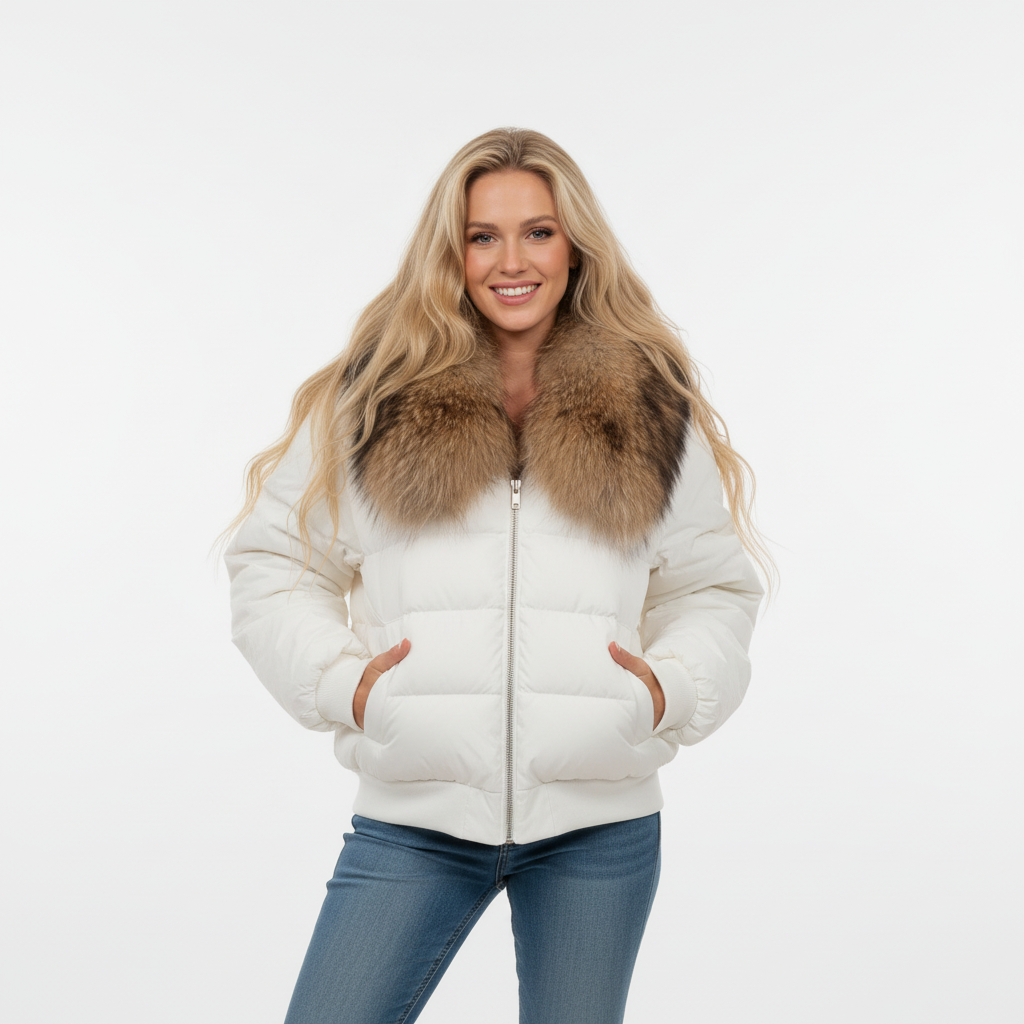 CASACO BRANCO GOLA PELOS ZIPER BOLSO FRONTAL ALMOFADADO