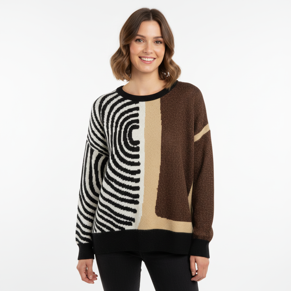 CAMISOLA VICBEE CASTANHO ESCURO BEGE PRETO BRANCO DECOTE CANOA