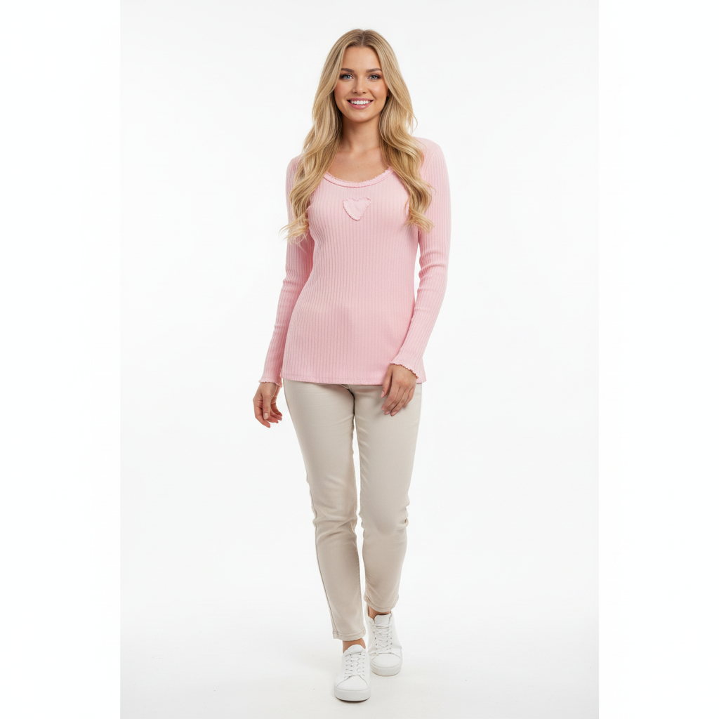 CAMISOLA MILANO ROSA BEBE DETALHE CORAÇÃO MANGA CUMPRIDA