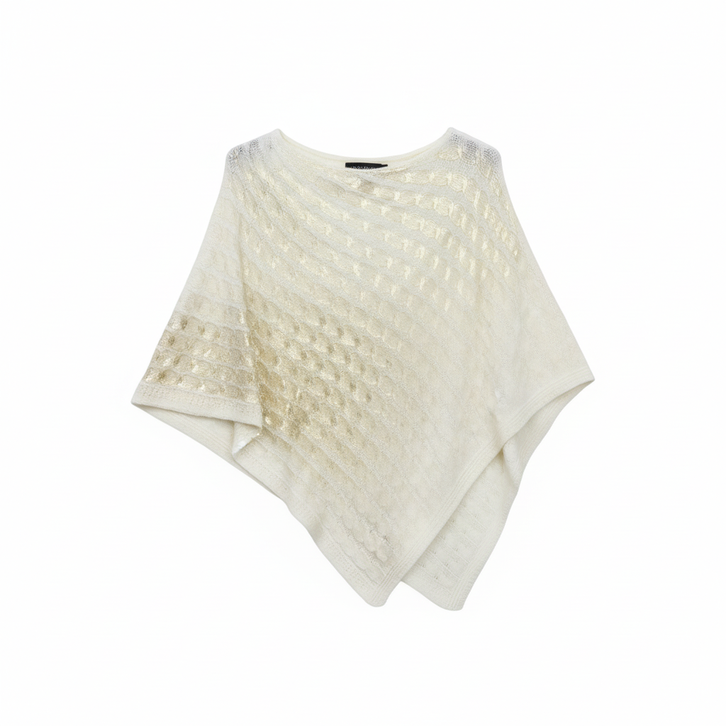 PONCHO CROCHE CHARISMA DOURADO CREME BICO LATERAL