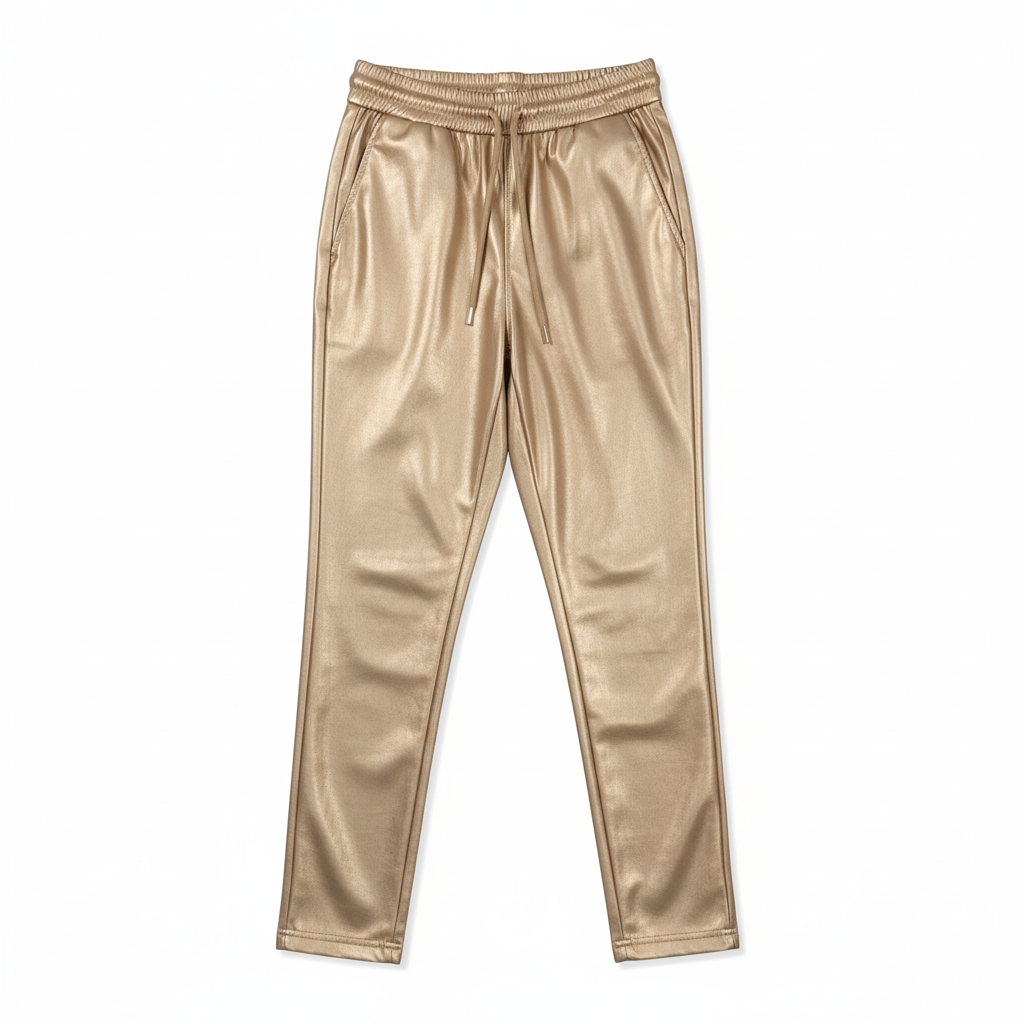 CALÇA SKINNY DOURADO ECO PELE ELASTICO FESTA BOLSO FRONTAL