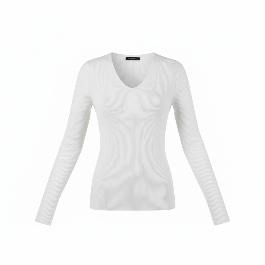 CAMISOLA VINCEOTTO BRANCO DECOTE EM BICO MANGA CUMPRIDA CANELADA
