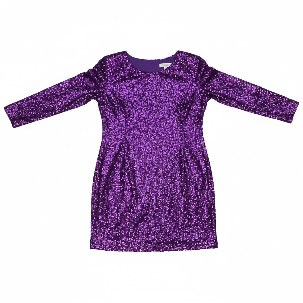 VESTIDO B/N ROYAL ROXO BRILHO CURTO MANGA CUMPRIDA LANTEJOULA