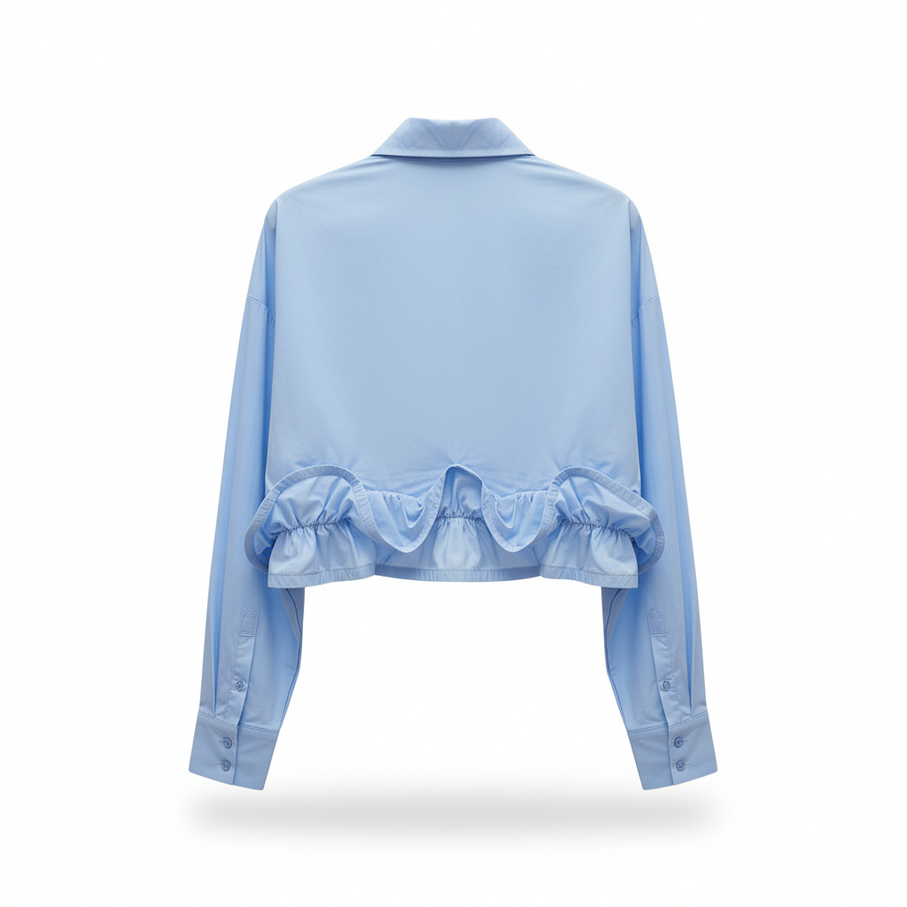 CAMISA LUMINA AZUL TOP MANGA CUMPRIDA BABADO A SIMÉTRICO BOTÕES