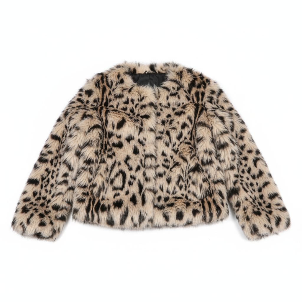 CASACO J/S MILLENIUM PELUCHE TEDDY MÉDIO CREME PRETO CASTANHO PELOS LEOPARDO
