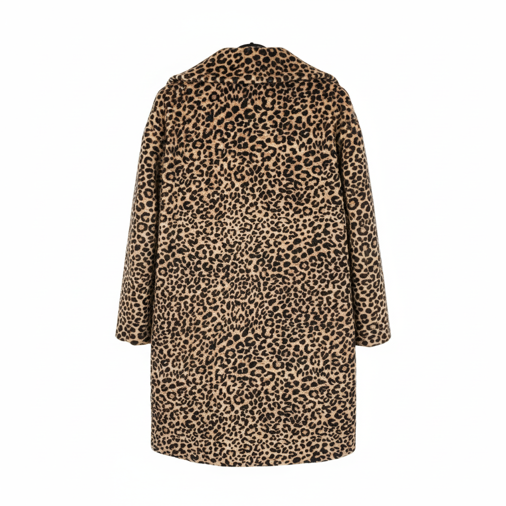 CASACO CAMILLE FRANCE LEOPARDO ANIMAL PRINT CASTANHO PRETO BOLSO BOTÃO