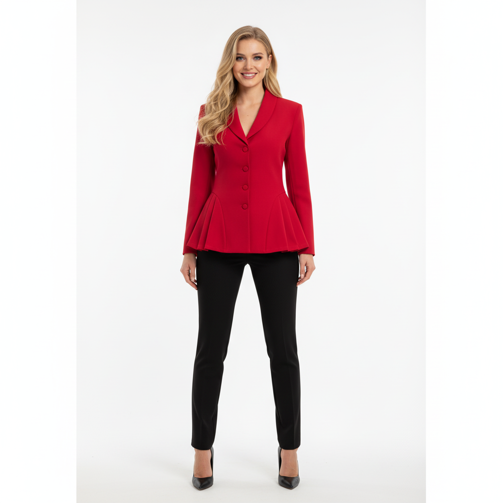 BLAZER MOCHY VERMELHO ACINTURADO DRAPEADO BOTÕES REVESTIDOS