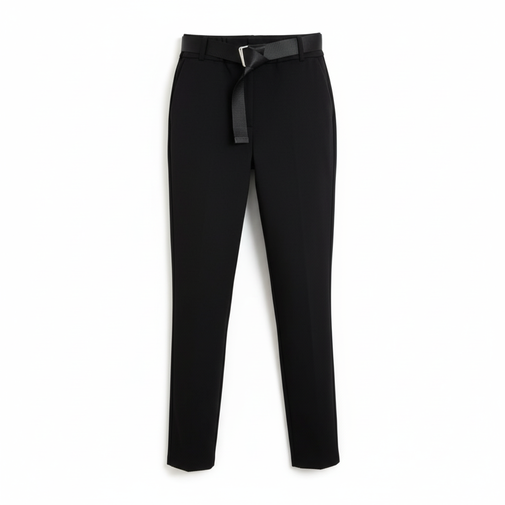 CALÇA RETA LCK FASHION RETA PRETO CINTO LONA FIVELA DUPLA PRATA BOLSO LATERAL
