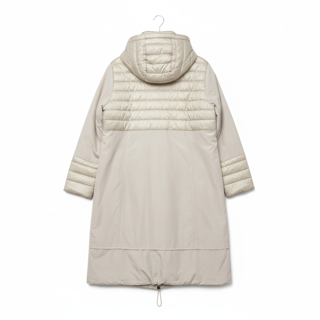 CASACO FLY LUXURY CREME ZIPER TIRAS ACOLCHOADO IMPERMEAVEL LONGO BOLSOS TOUCA
