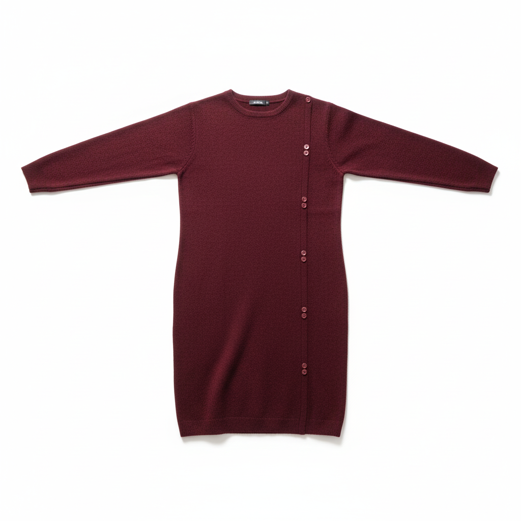 VESTIDO SINAIS VISIVEIS BORDO MANGA CUMPRIDA APLICAÇÕES BOTÕES LATERAL