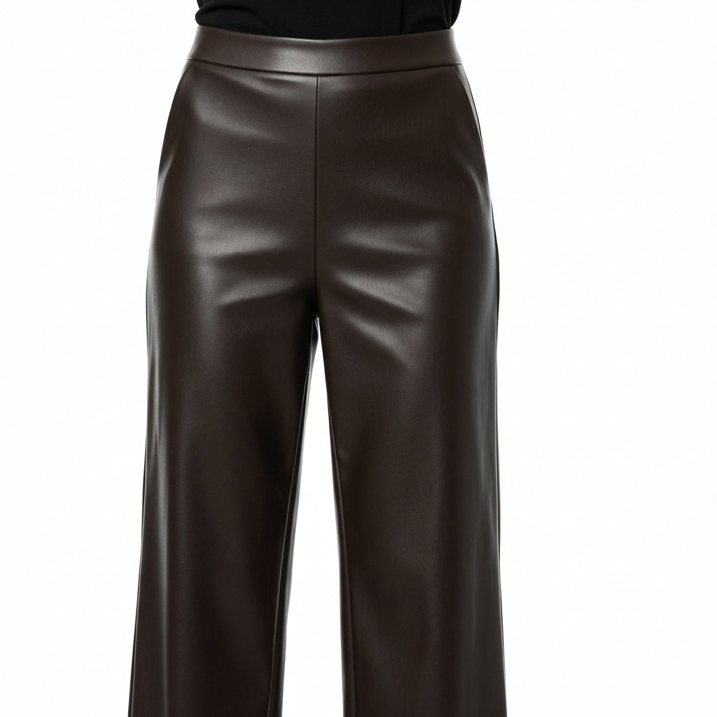 CALÇA FLAIR EGLAF CASTANHO ESCURO ECO PELE BOLSOS