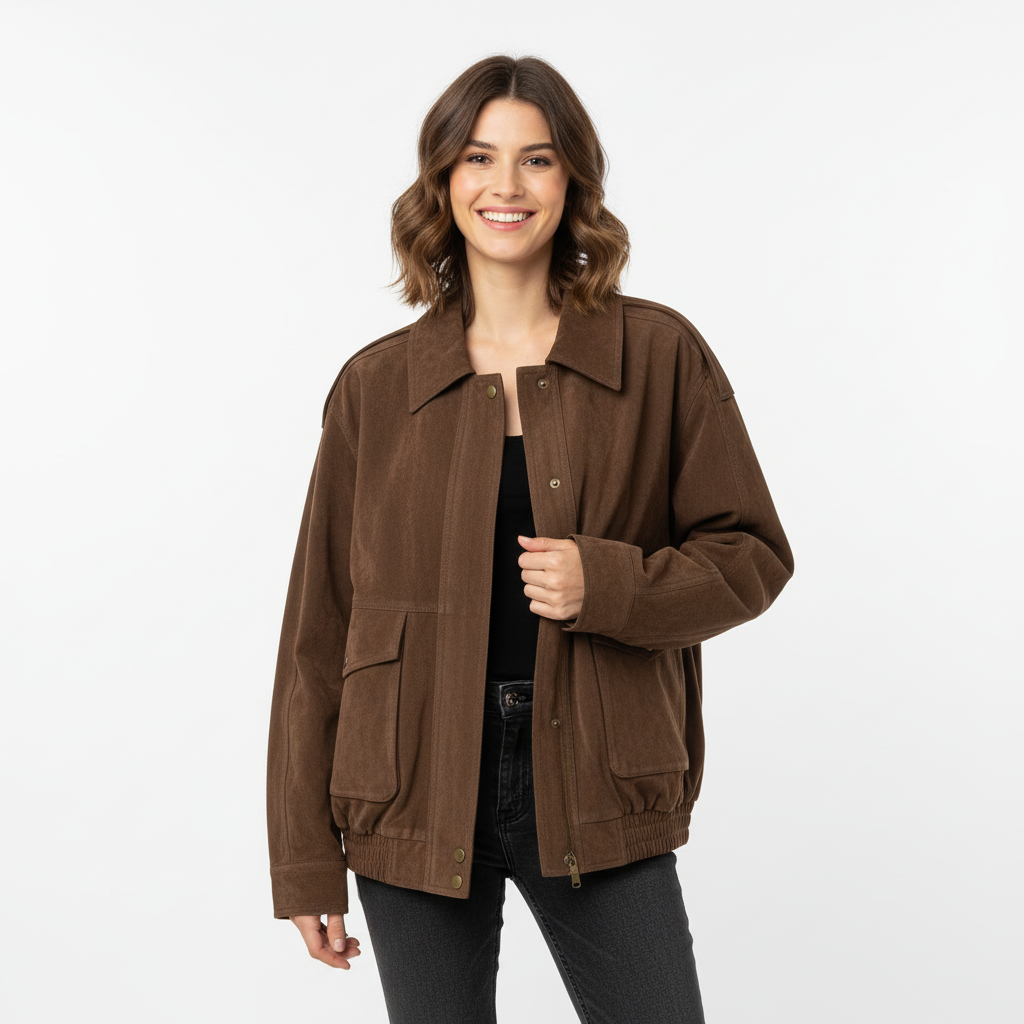 JAQUETA DE ROYAL CASTANHO ZIPER BOLSOS DETALHES EM DOURADOS