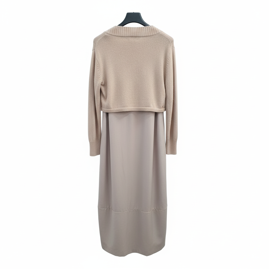 CONJUNTO LOIS & PEPE BEGE VESTIDO TOP CASAQUINHO AMARRAÇÃO FRONTAL