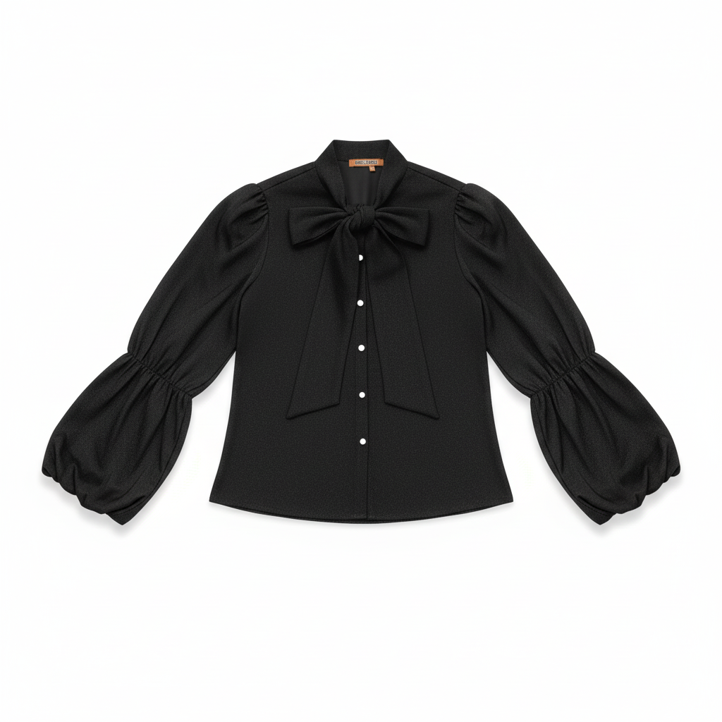 CAMISA MILANO PRETO GOLA LAÇO AMARRAÇÃO BOTÕES