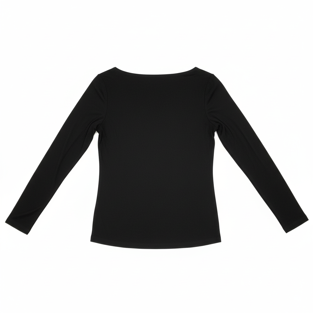 CAMISOLA VINCEOTTO PRETO DECOTE EM BICO RENDA MANGA CUMPRIDA