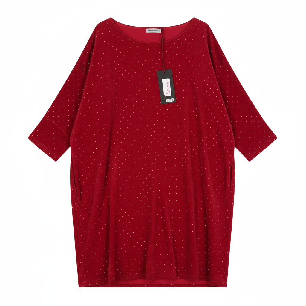 VESTIDO VERMELHO MANGA 3/4 BRILHOS DOURADO