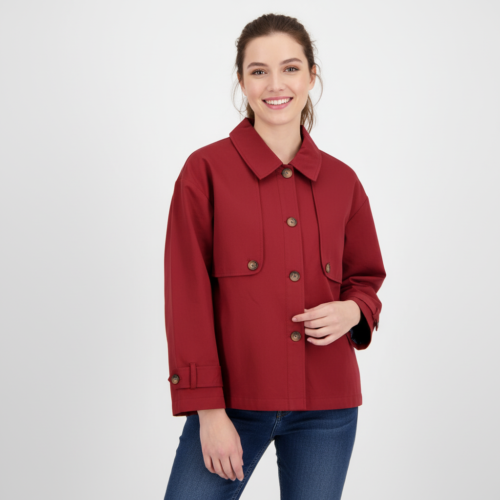 CASACO BORDO BOTÕES FORRO XADREZ BOLSOS PARKA