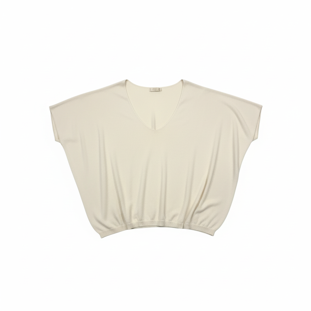 CAMISOLA CAMILLE FRANCE CREME EM BICO MANGA CURTA
