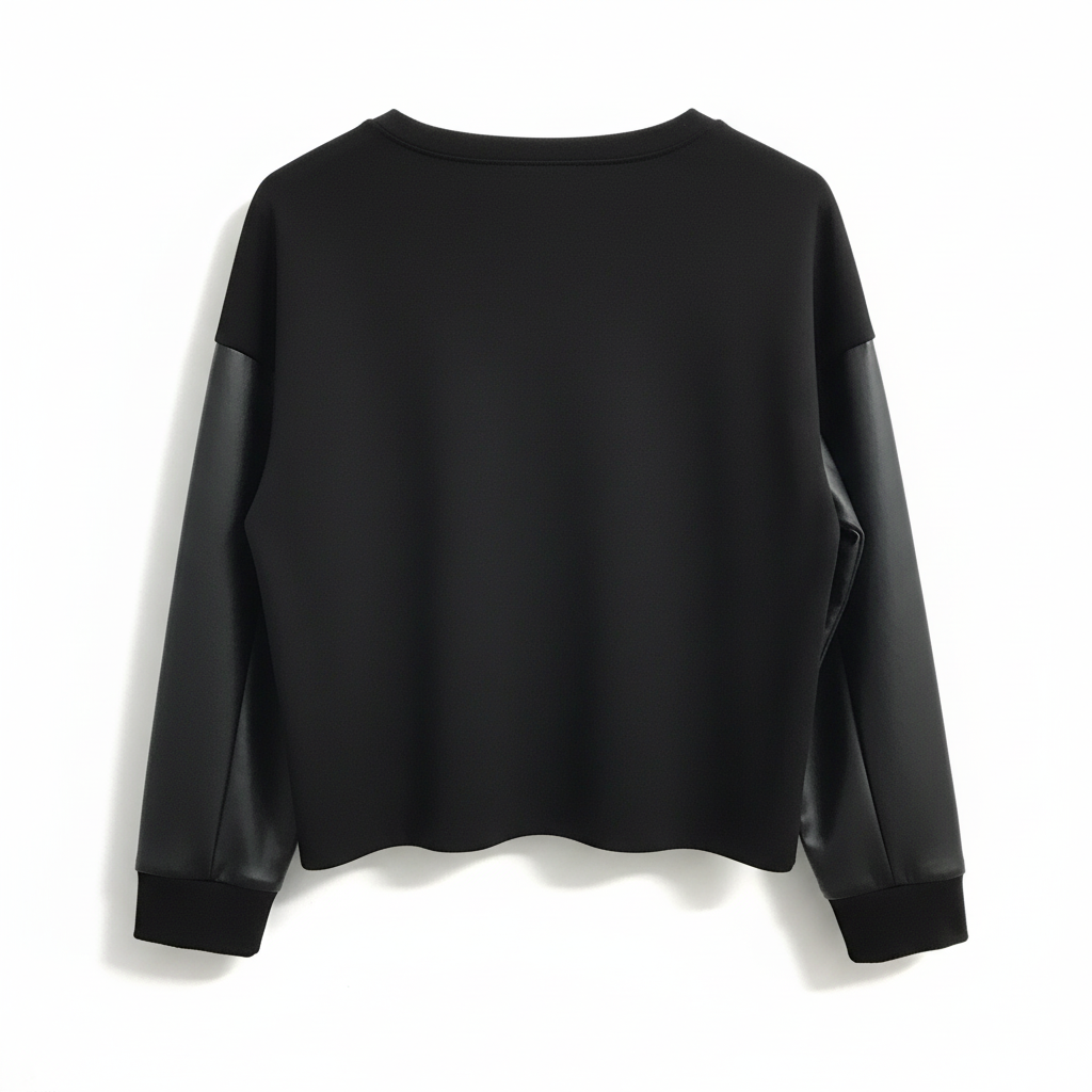 CAMISOLA AMY PRETO CAMURÇA ECO PELE BUSTO MANGA CUMPRIDA
