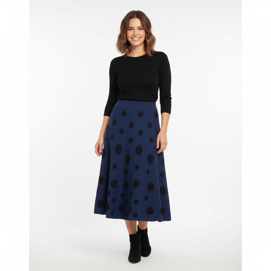 SAIA MIDI SKATIE BRAND AZUL ESCURO PADRÃO BOLAS PRETAS