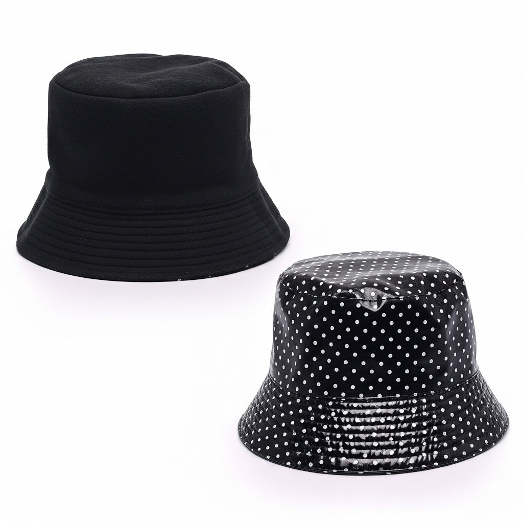 CHAPÉU NEW COLLECTION CHUVA REVERSÍVEL PRETO PADRÃO BOLAS BRANCAS INTERNO CAMURÇA PRETO