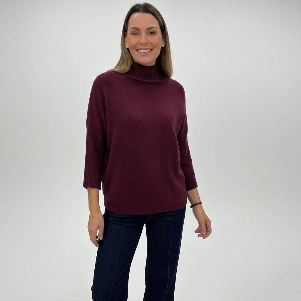 CAMISOLA GOLA ALTA 6° SHOP BORDO CACHARREL MANGA 3/4 CANELADA