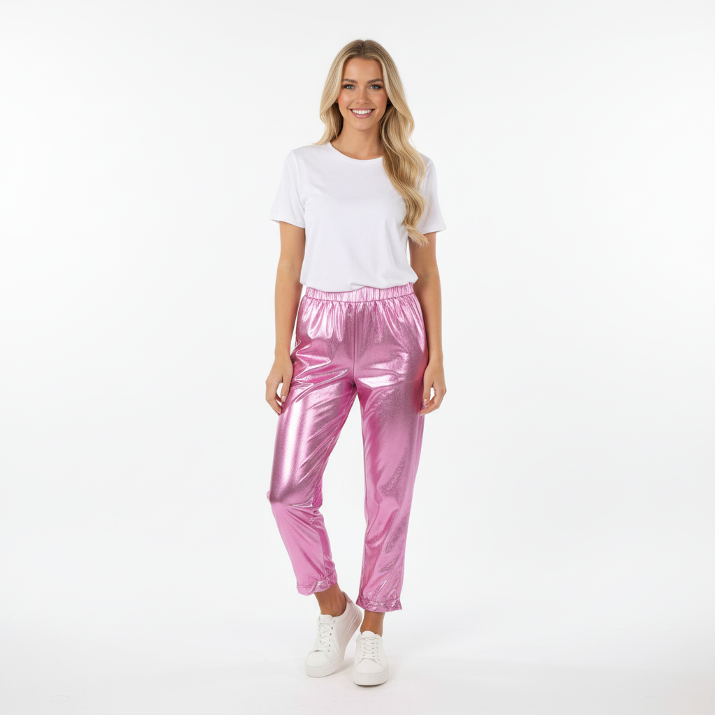 CALÇA SKINNY ROSA PINK ECO PELE ELASTICO FESTA