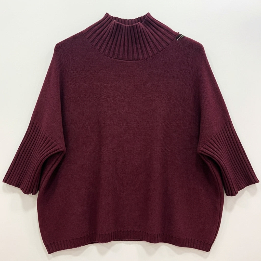 CAMISOLA GOLA ALTA 6° SHOP BORDO CACHARREL MANGA 3/4 CANELADA
