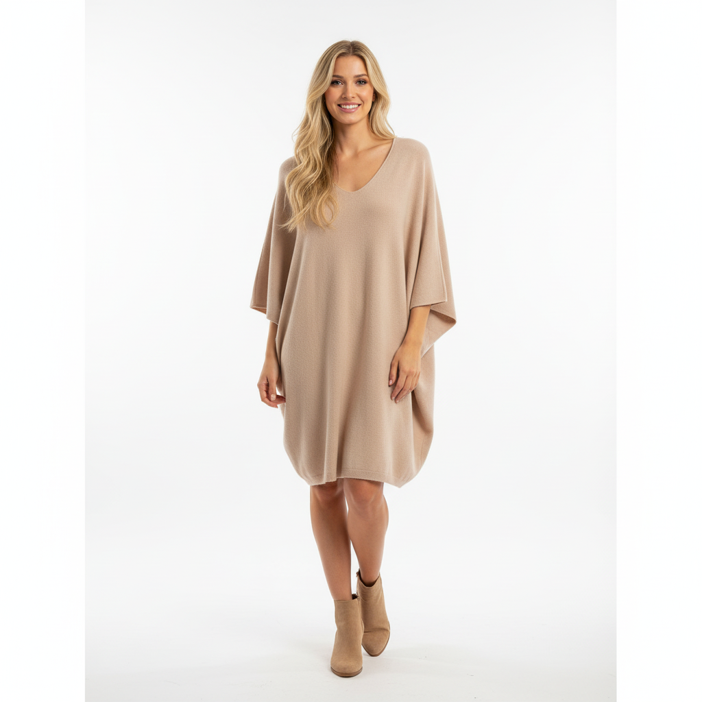 VESTIDO SINAIS VISIVEIS ROSE MANGA CUMPRIDA DECOTE EM BICO