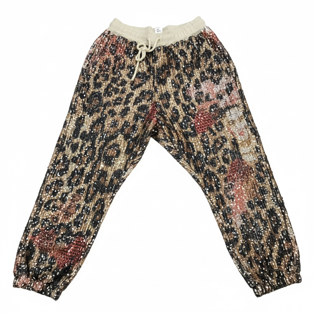 CALÇA ELÁSTICO NEW COLLECTION LEOPARDO ANIMAL PRINT BRILHO LANTEJOULAS AJUSTADOR