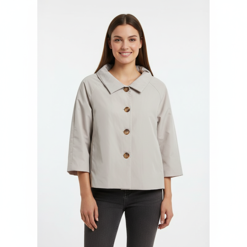 CASACO BRANCO CINZA GELO BOTÕES CASTANHO